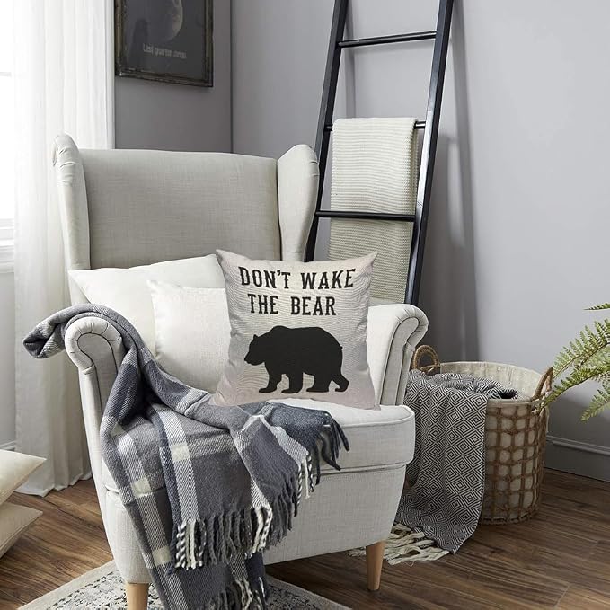 TKS MITLAN Don't Wake The Bear Decorative Pillow Covers Cool Animal Bear Black - Image 4