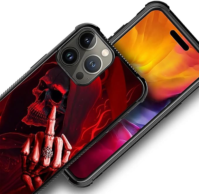 for iPhone 16 Pro Case, Gestures Funny Skull Pattern Graphic Design Girl Boy - Image 3