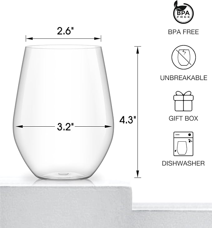 Unbreakable Plastic Stemless Wine Glasses Set of 6, Tritan Plastic Wine Glass - Image 6
