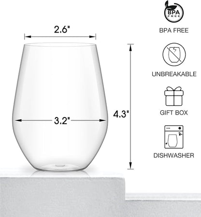 Unbreakable Plastic Stemless Wine Glasses Set of 6, Tritan Plastic Wine Glass - Image 6