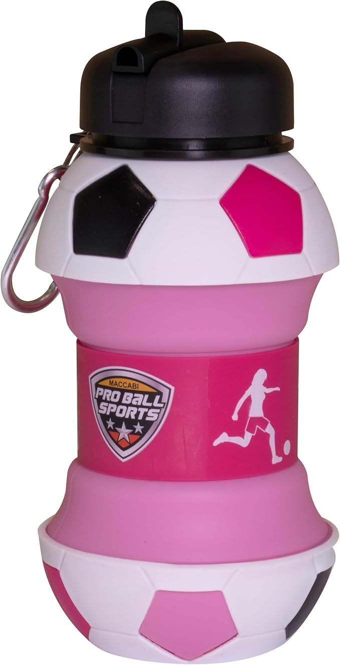 Maccabi Art Clip-On Collapsible BPA-Free Silicone Pink Soccer Ball Water Bottle - Image 7