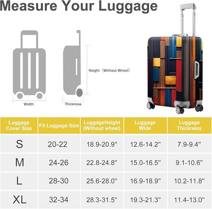ANNA QUEEN Modern Geometric Wood Luggage Cover, Abstract Panel Suitcase - Image 4
