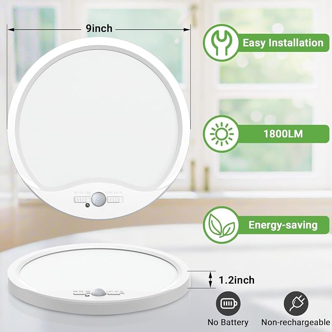zemty 4Pack 9inch Motion Sensor Ceiling Lights Wired, 18W 1800lm 3CCT/3 - Image 5