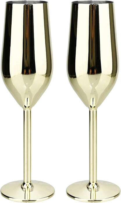 TJ Unbreakable 8 Oz Stainless Steel Champagne Flutes- Gold Champagne Glasses by TJ