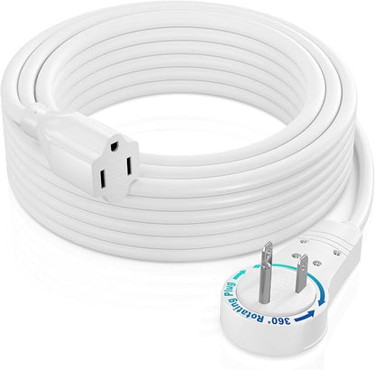 Maximm Extension Cord 30 Foot White Flat Plug, 360° Rotating Short Power Cord by MaximmCable