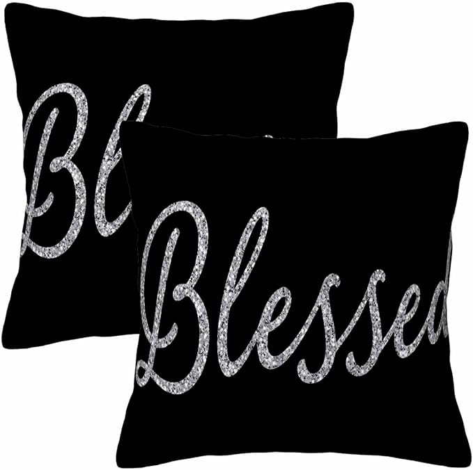 Bling Blessed White Throw Pillow Covers 18x18 Highlights Blessed Black Set of 2 by Unknown