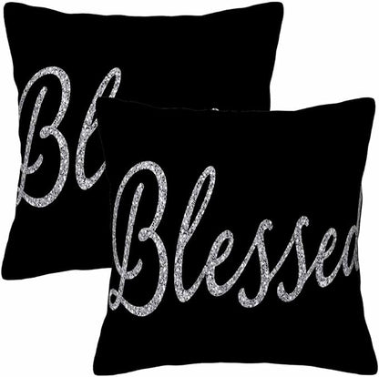 Bling Blessed White Throw Pillow Covers 18x18 Highlights Blessed Black Set of 2 by Unknown