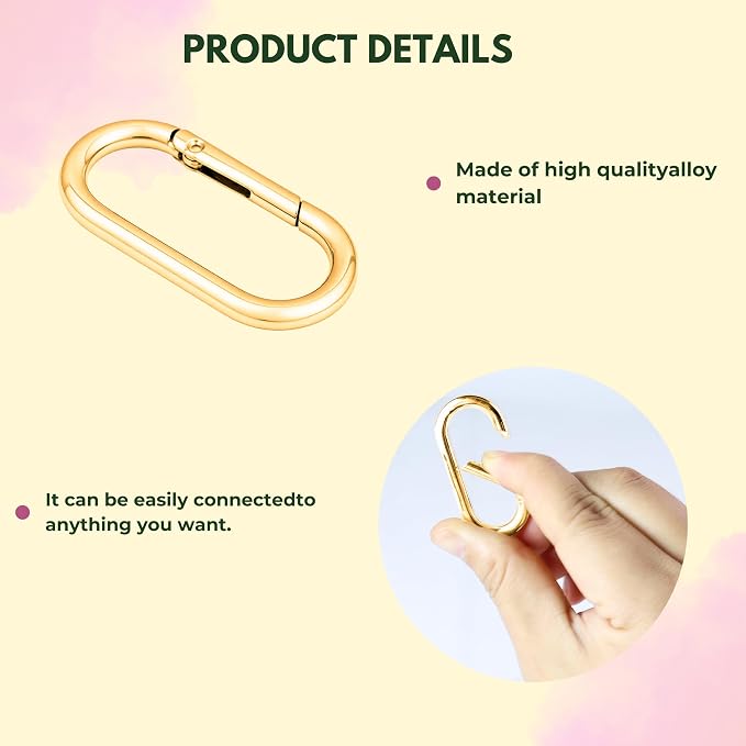 16 Pcs Carabiners Clip, Oval Shape Cute Carabiner Keychain Clip Aluminum Hook - Image 3