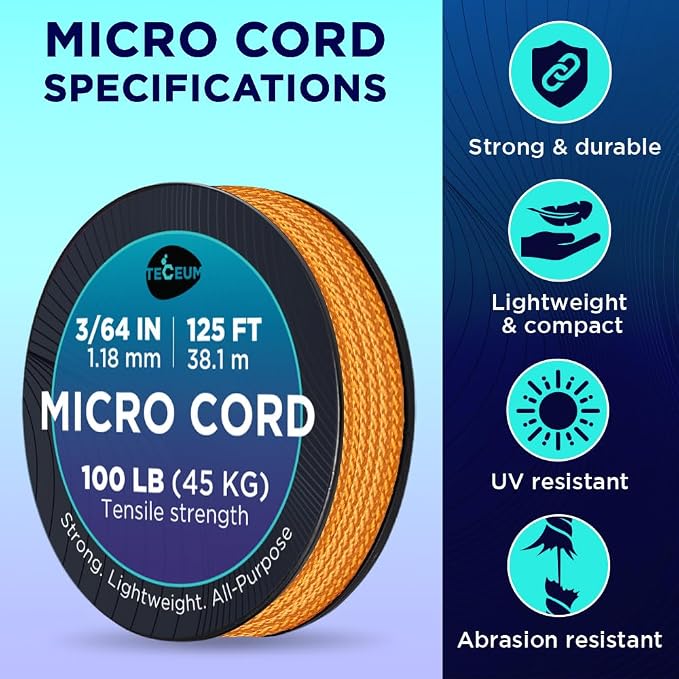TECEUM Micro Paracord – 1.18 mm X 125 ft – Micro Utility Cord – Thin Braided - Image 4