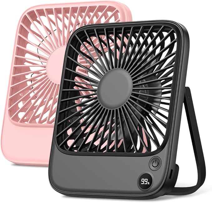TOPK 2 Pack 5000mAh Portable Desk Fan, Ultra-Thin Rechargeable Battery Operated by TOPK