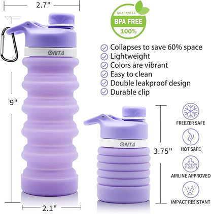 ONTA Collapsible BPA Free Silicone Water Bottle, 20oz - Image 3