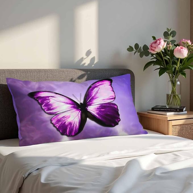 Purple Butterfly Couch Pillow Covers 12 X 20 Vibrant Magical Nature Insect Set - Image 4