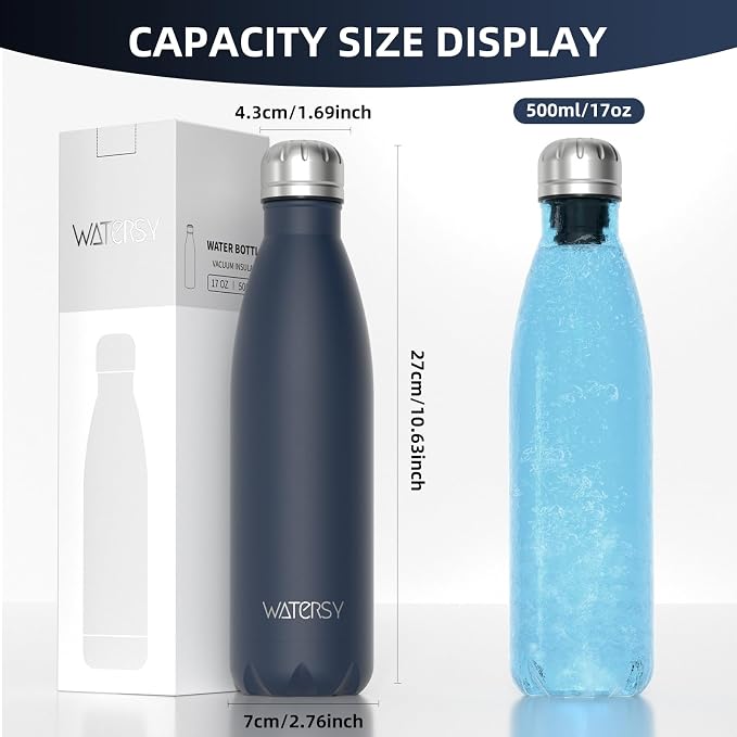 WATERSY Stainless Steel water bottles, 17oz/500ml Insulated Water Bottles - Image 3