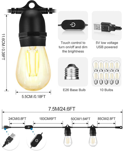 BRIMAX 24.6Ft USB Powered String Lights, 10 LED Bulbs Waterproof & Shatterproof - Image 5