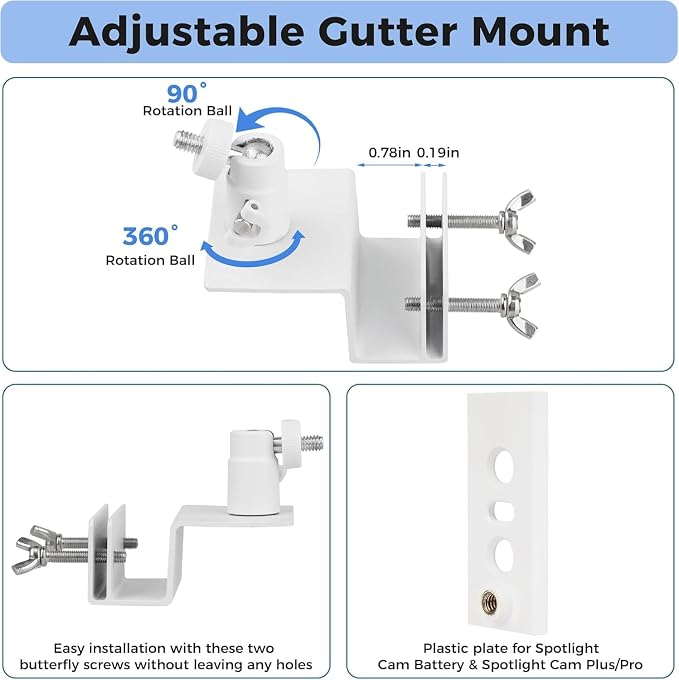 2Pack Adjustable Gutter Mount for Stick Up Cam/Spotlight Cam/Outdoor Cam Plus - Image 3
