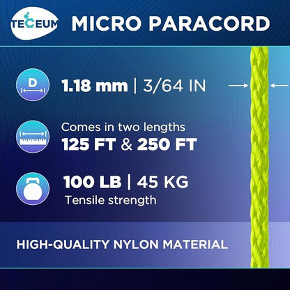 TECEUM Micro Paracord – 1.18 mm X 125 ft – Micro Utility Cord – Thin Braided - Image 2