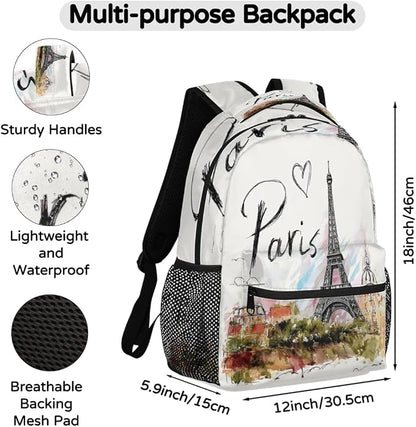 Backpacks France Paris Eiffel Tower House School Bag Student Bookbag Adjustable - Image 2