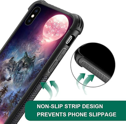 for iPhone X/Xs Case, Star Two Wolfs Howling Pattern Graphic Design Girl Boy - Image 3