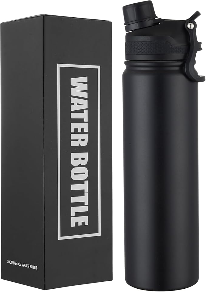 Insulated Water Bottle 24oz, Stainless Steel Double Wall Vacuum Sports Flask by ERTOOE