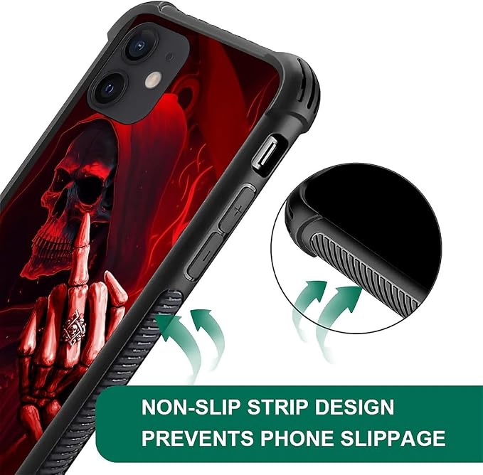 for iPhone 11 Case, Gestures Funny Skull Pattern Graphic Design Girl Boy Soft - Image 2