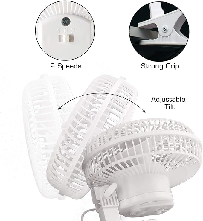 Hurricane Classic 6 Inch Clip Fan, 2 Speed Portable Desk Table Fan - Image 6