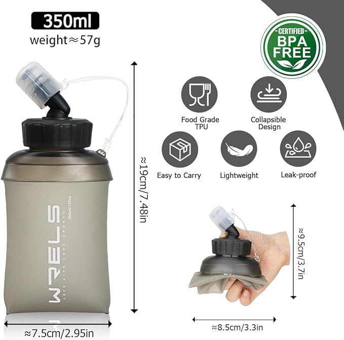 WRELS 350ml/500ml TPU Soft Water Bottles BPA Free Collapsible Soft Flask - Image 2