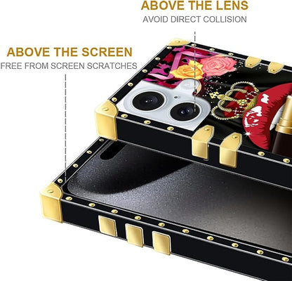 Compatible with iPhone 16 Case, Queen Lip Crown Leopard Print Luxury Golden - Image 5