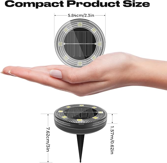 Peasur Mini Solar Ground Lights, 12 Pack Flat Solar Disc Lights Outdoor - Image 2