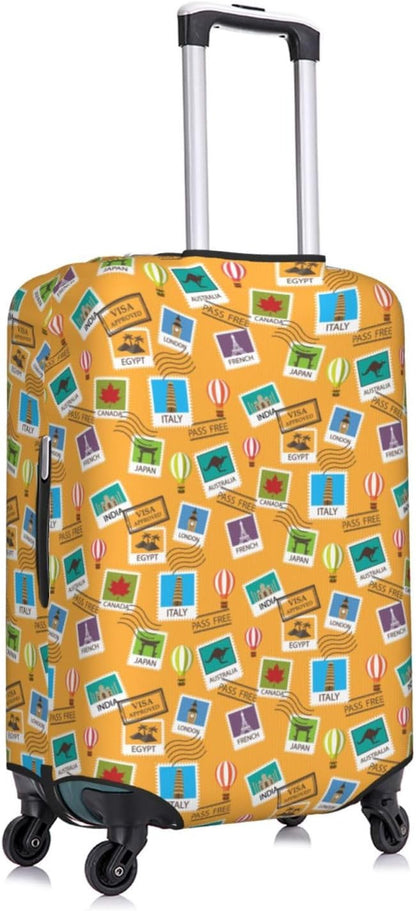 World Map & Stamps Print Elastic Luggage Cover, Suitcase Protector - Image 3