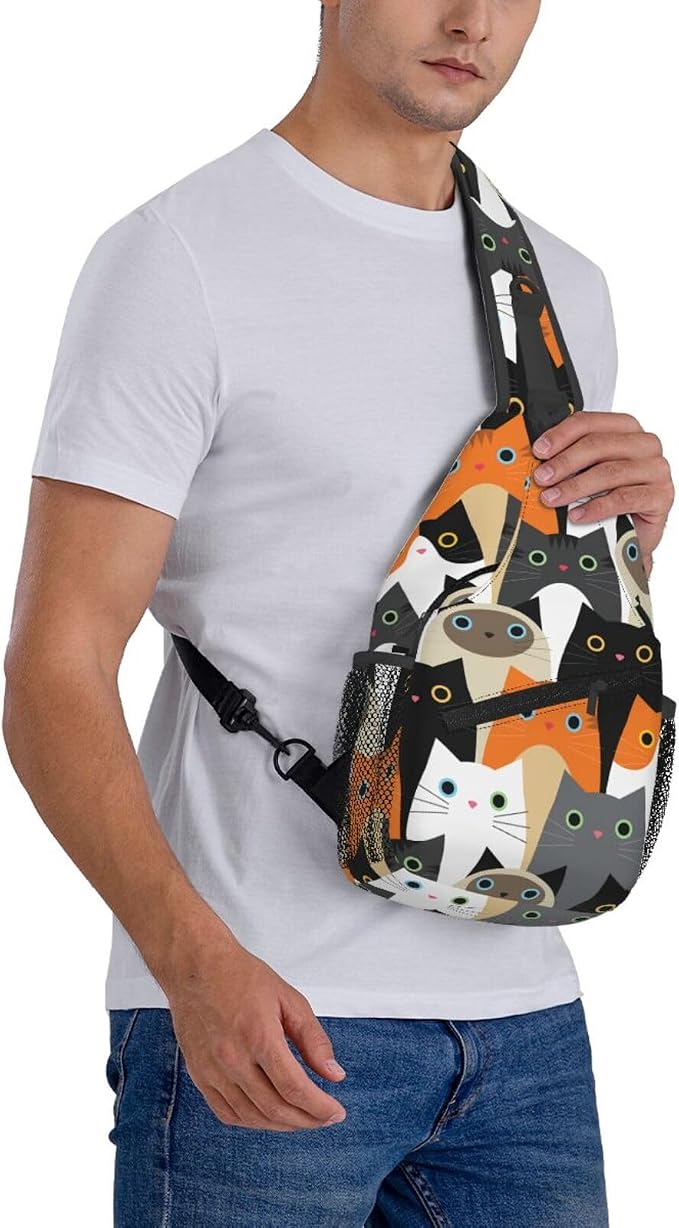 Cute Cats Sling Bag For Women Men Fashion Print Backpack Crossbody Shoulder Bag - Image 8