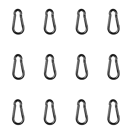 Black Carabiner, Heavy Duty Galvanized Steel Spring Snap Hook Carabiner Clips by High-PQ