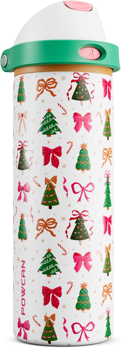 POWCAN 24 oz Christmas Stainless Steel Water Bottle: 2-in-1 Push-Button Spout & by POWCAN