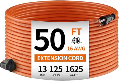 KTMC 50ft 16AWG Outdoor Extension Cord, Indoor/Outdoor 50-Foot SJTW 16/3 Gauge by KTMC