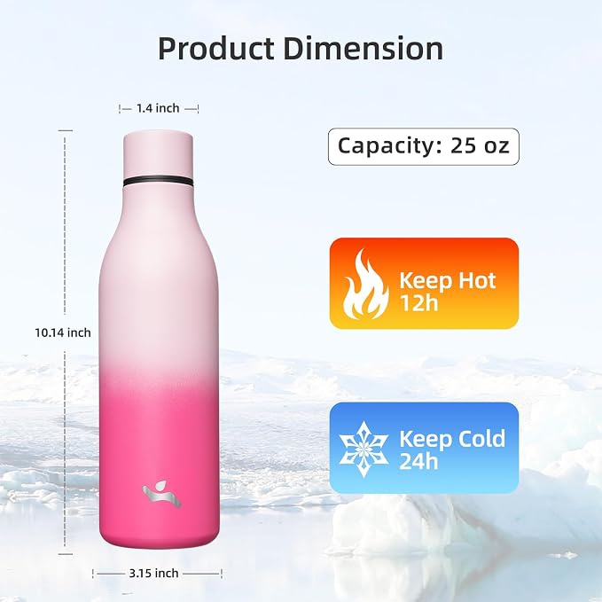 Insulated Water Bottle with Strap, 25 oz Double Wall Stainless Steel Vacuum - Image 2