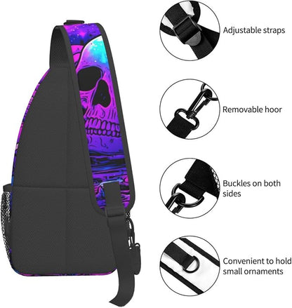 Trippy Skull Sling Bag Crossbody Travel Hiking Chest Backpack Shoulder Daypack - Image 5