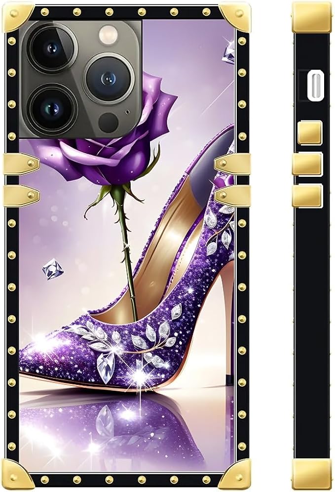 Compatible with iPhone 13 Pro Max Case, High Heeled Purple Diamond Rose Luxury - Image 3
