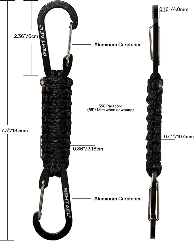 Paracord Braided Carabiner Keychain Lanyard Strap, Hanger Stroller Hook w/2 - Image 3