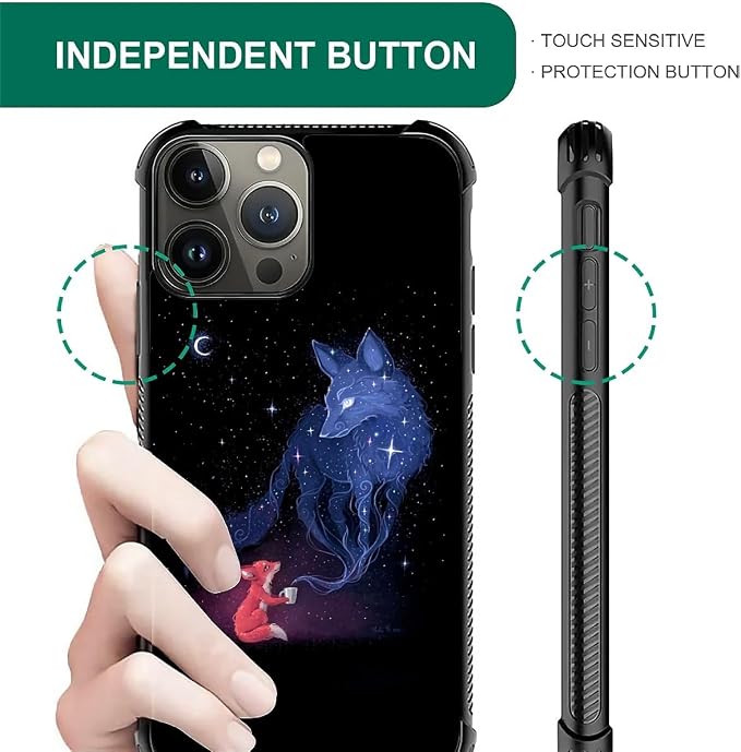 for iPhone 15 Pro Case, Galaxy Fox Wolf Pattern Graphic Design Girl Boy Soft - Image 2