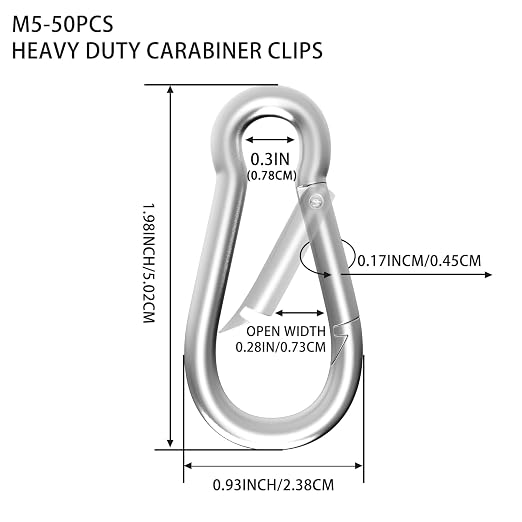 Carabiner, Heavy Duty Galvanized Steel Spring Snap Hook Carabiner Clips - Image 2