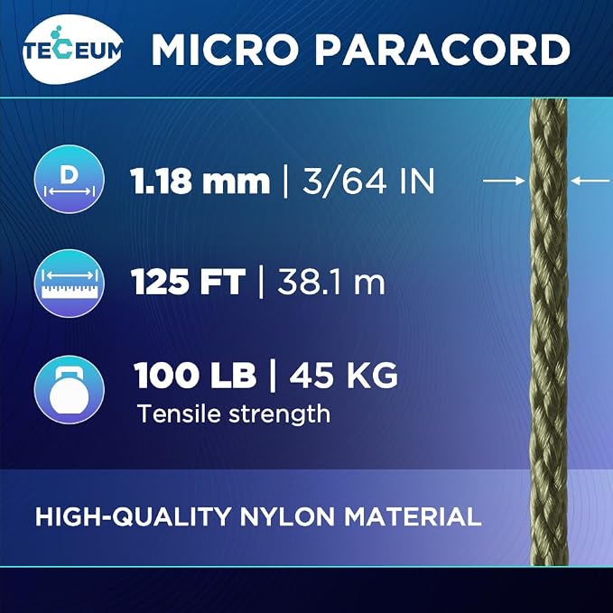 TECEUM Micro Paracord – 1.18 mm X 125 ft – Micro Utility Cord – Thin Braided - Image 2