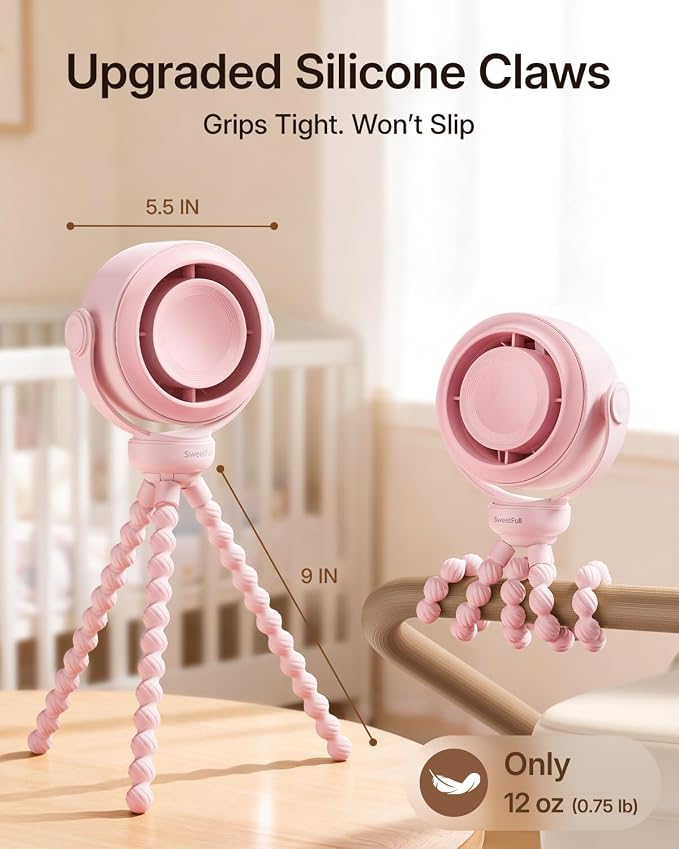 SWEETFULL Portable Stroller Fan, Pinch-Proof Baby Fan, 10H Battery, 5-Speed - Image 6