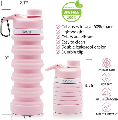ONTA Collapsible BPA Free Silicone Water Bottle, 20oz - Image 3