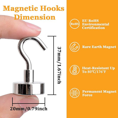 20Pack Magnetic Hooks, 35lb+ Strong Magnetic Hooks Heavy Duty Rare Earth - Image 2