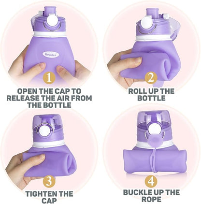 Kemier Collapsible Silicone Water Bottles-750ML, Medical Grade, BPA Free Travel - Image 7