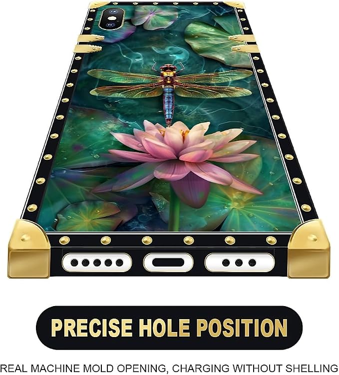 Compatible with iPhone XR Case, Colourful Dragonfly Pink Lily Pads Luxury - Image 5