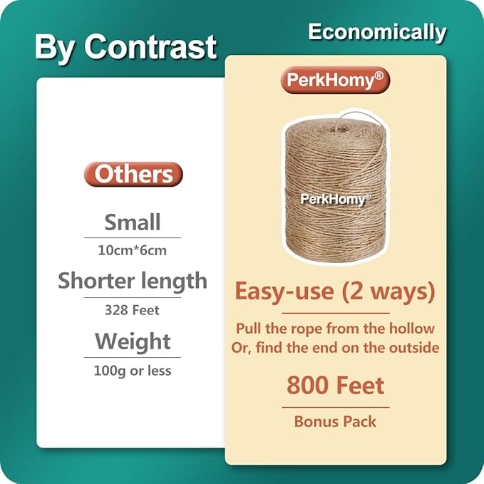 PerkHomy 800 Feet Natural Jute Twine Long Twine String - Image 3