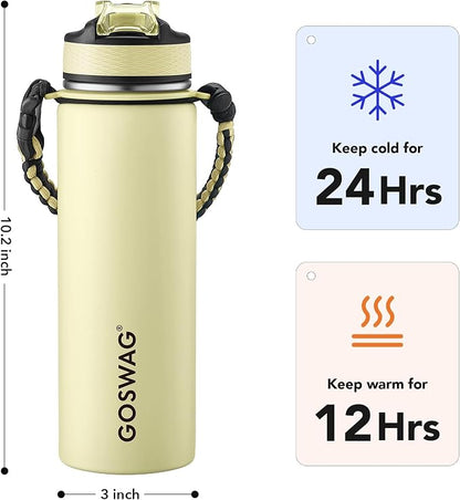 GOSWAG Insulated Sports Water Bottle, 24oz 2 Lids, Stainless Steel Water Bottles - Image 2