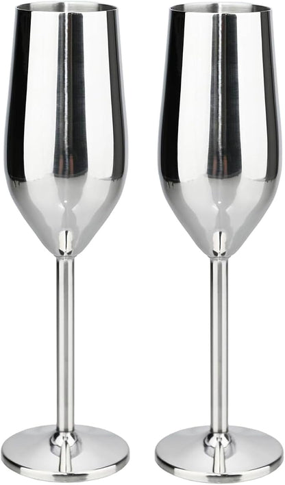 TJ Unbreakable 8 Oz Stainless Steel Champagne Flutes- Silver Champagne Glasses by TJ