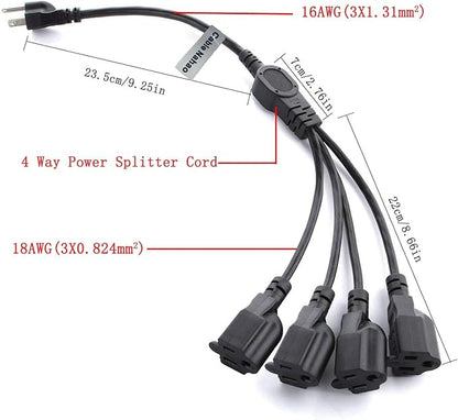 3 Prong 1 to 4 Outlet Power Cord Splitter Cord, Indoor Outdoor Cable Strip - Image 3