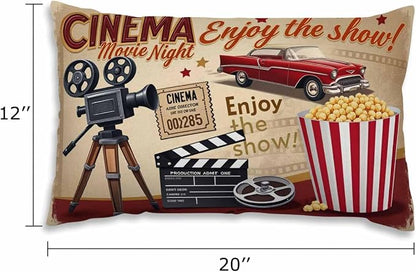 EKOBLA Throw Pillow Case 12x20 Inch Cinema Retro Poster Letters Movie Night - Image 2